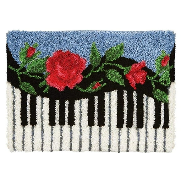 Latch Hook Rug Kits Embroidery DIY Piano Pattern Crochet Needlework Crafts for Adults and Kids Beginners 20"x15"