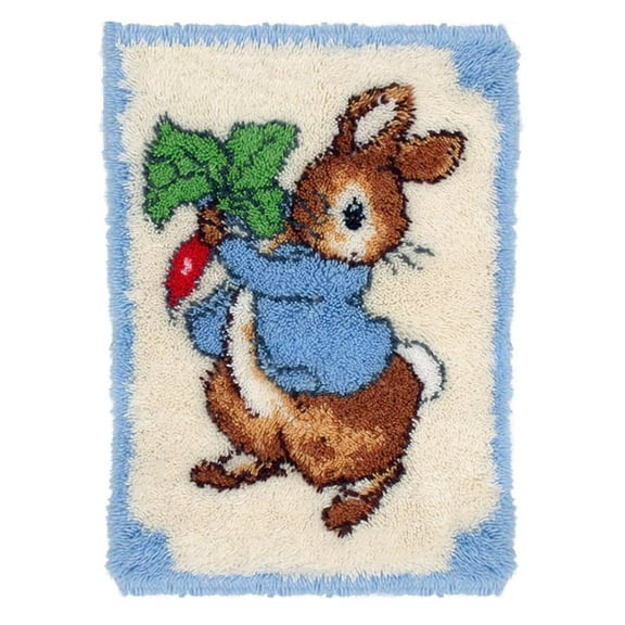 Latch Hook Rug Kits Embroidery DIY Rabbit Radish Pattern Crochet Needlework Crafts for Adults and Kids Beginners 16"x24"