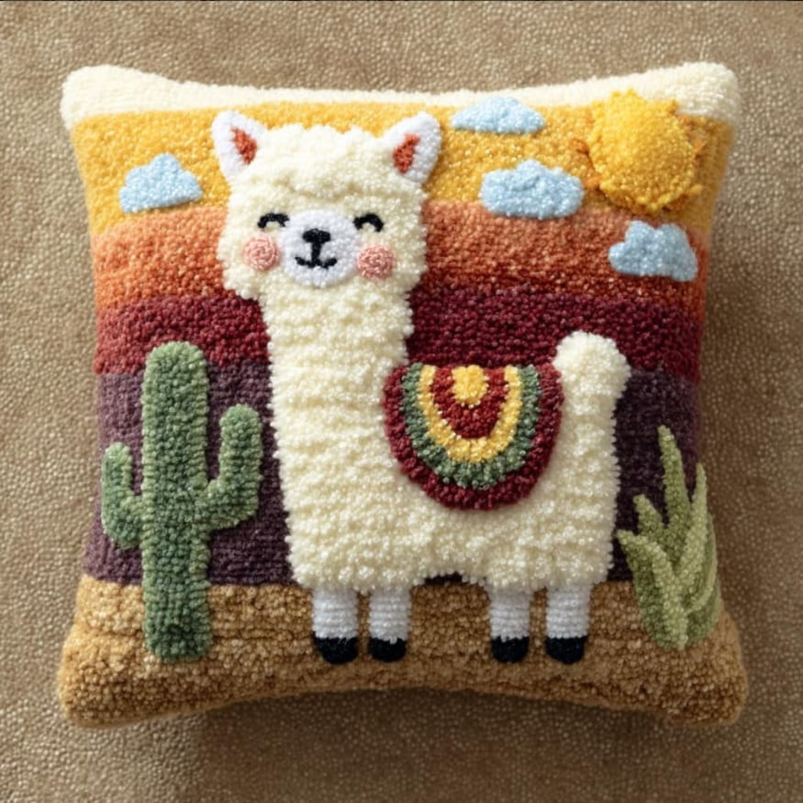 Latch Hook Rug Kits For Adults Alpaca Diy Latch Hook Cushion Cross-Stitch Embroidery Cushion Cover For Home Sofa Decoration 17X17 In.