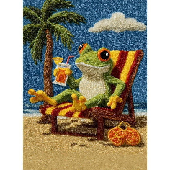 Latch Hook Rug Kits For Adults Beginners,Frogs On The Beach,Diy Craft Doormat Carpet Making Kit Tapestry Gift Home Decorations