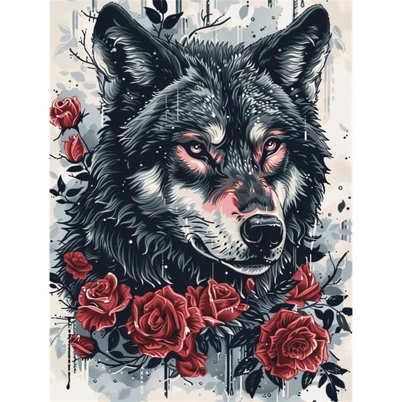 Latch Hook Rug Kits For Adults Beginners,Wolf And Rose,Diy Craft Doormat Carpet Making Kit Tapestry Gift Home Decorations
