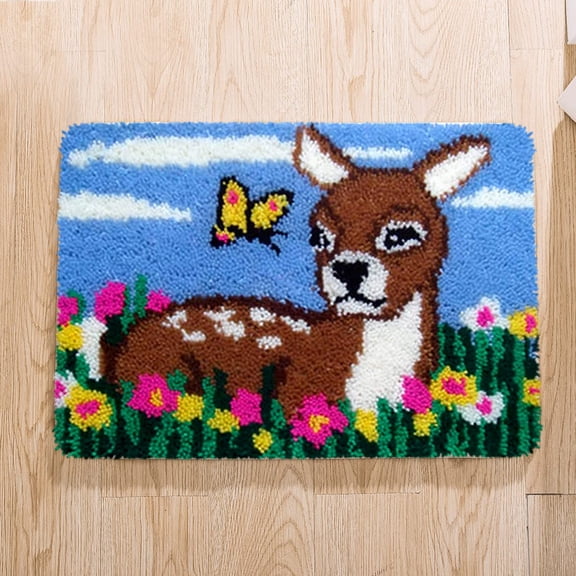 Latch Hook Rug Kits, Kids Adults Carpet Embroidery Set Beginners Cross Stitch DIY Crochet Needlework Crafts Kits with Yarns, Crochet Hook and Gift Box,Butterflydeer 20 x15 Inches