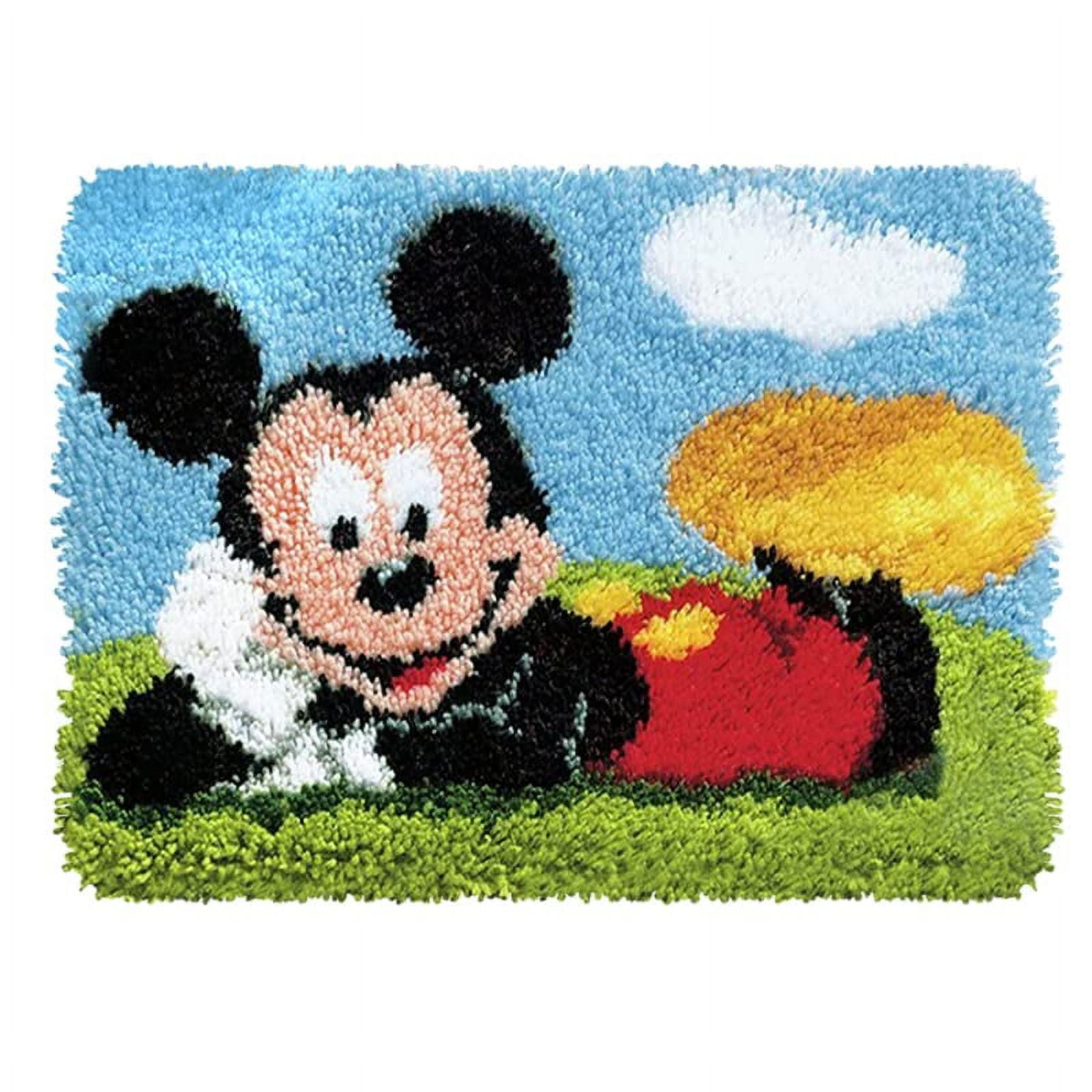 Latch Hook Rug Kits, Kids Adults Carpet Embroidery Set Beginners Cross Stitch DIY Crochet Needlework Crafts Kits with Yarns, Crochet Hook and Gift Box,Mickey