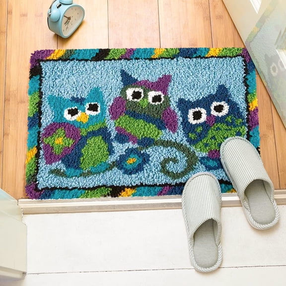 Latch Hook Rug Kits, Kids Adults Carpet Embroidery Set Beginners Cross Stitch DIY Crochet Needlework Crafts Kits with Yarns, Crochet Hook and Gift Box,Owls 20 x15 Inches