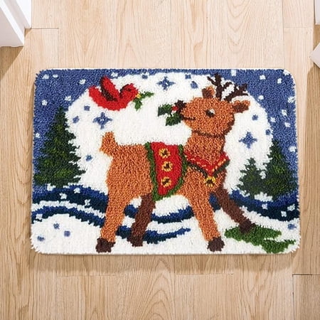 Latch Hook Rug Kits, Kids Adults Carpet Embroidery Set Beginners Cross Stitch DIY Crochet Needlework Crafts Kits with Yarns, Crochet Hook and Gift Box,Snowelk 20 x15 Inches