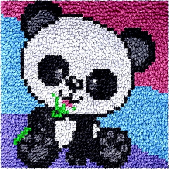 Latch Hook Rug Kits for Beginner Cartoon Cute Panda Bamboo Needle Crochet Yarn Kits Embroidery Carpet Hook and Latch Kit Christmas Home Decoration 30x30cm
