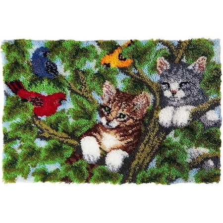 Latch Hook Rug Kits Latch Hook Kit DIY Throw Rug Cover Sofa Cushion Cover Cute Cat/Animals DIY Crochet Needlework Crafts Kits with Yarns 20"*15"