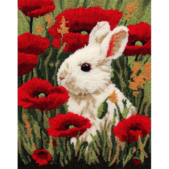 Latch Hook Rug Kits Poppy Flowers And Rabbits Christmas Rug Making Kits For Beginners Adults Tapestry Kits Embroidery Kits Craft Kit Carpet Doormat Creative Gift Home Decoration