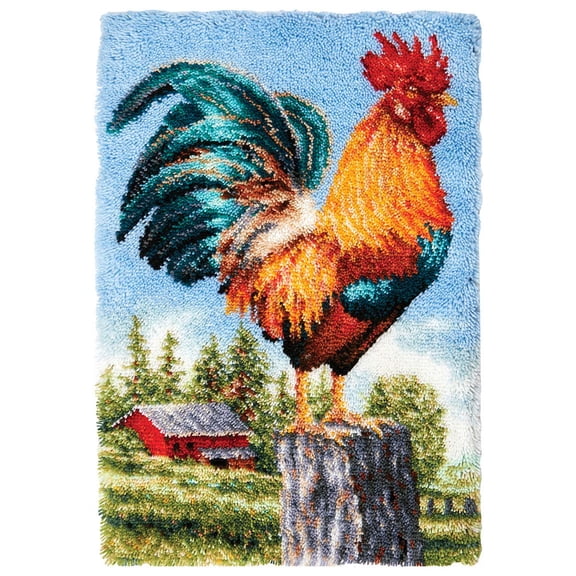Latch Hook Rug Kits Proud Rooster for Adults,latch hook cushion kits,Needlework Cushion Cover Hand Craft Crochet for Great Family 75 × 55cm / 29.5 * 21.65 inches