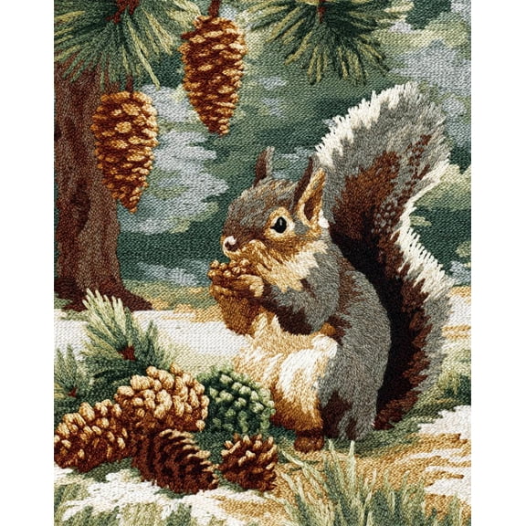 Latch Hook Rug Kits Squirrel And Pine Cone Christmas Rug Making Kits For Beginners Adults Tapestry Kits Embroidery Kits Craft Kit Carpet Doormat Creative Gift Home Decoration