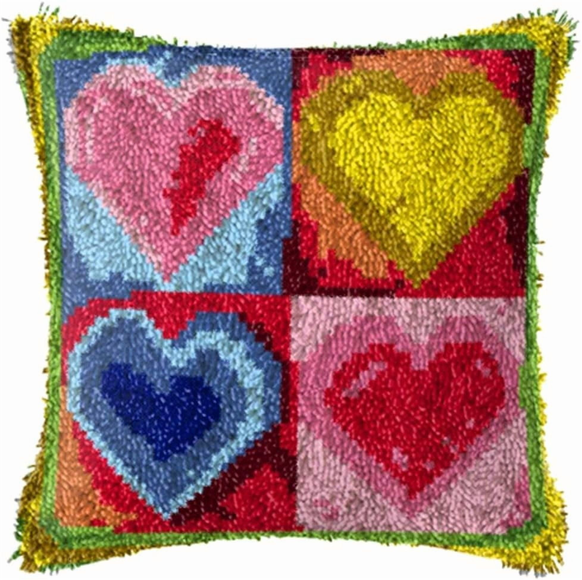Latch Hook Rug Kits for Adults, Latch Hook Kits for DIY Throw Pillow Cover,Love Needlework Cushion Cover Hand Craft Crochet 17x17inch