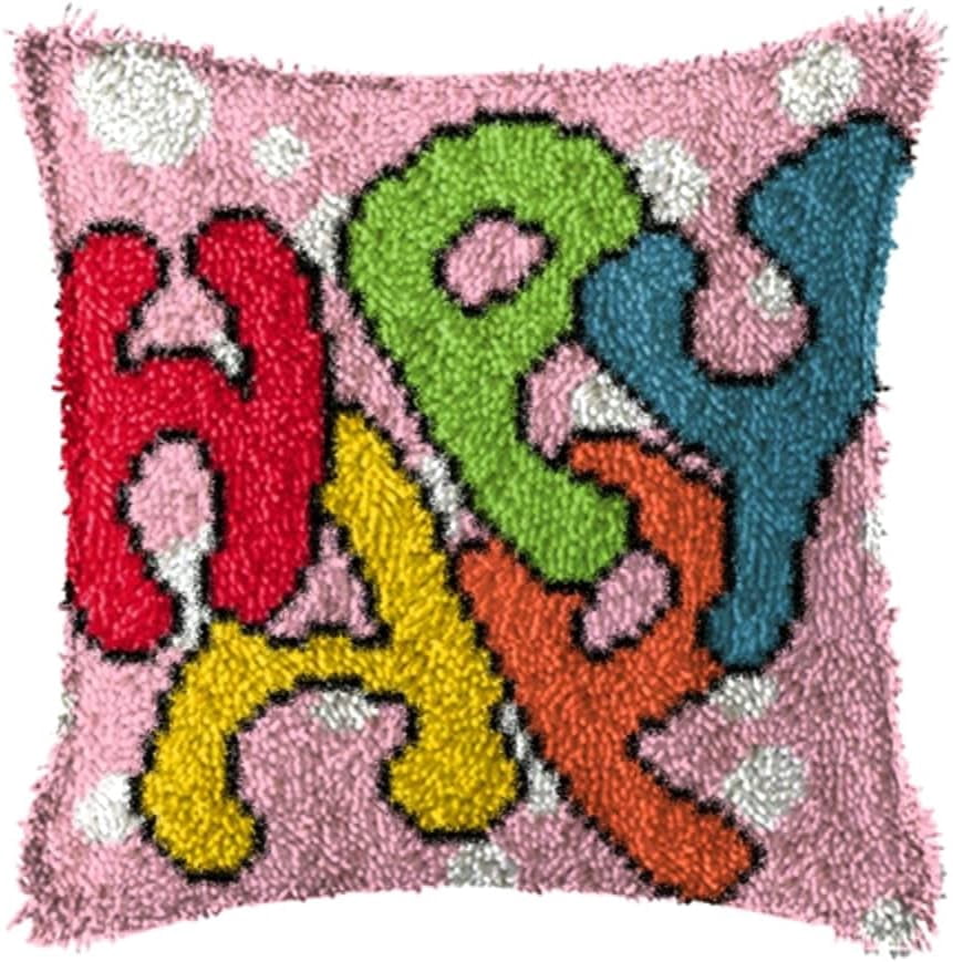 Latch Hook Rug Kits for Adults, Latch Hook Kits for DIY Throw Pillow Cover,Love Needlework Cushion Cover Hand Craft Crochet 17x17inch