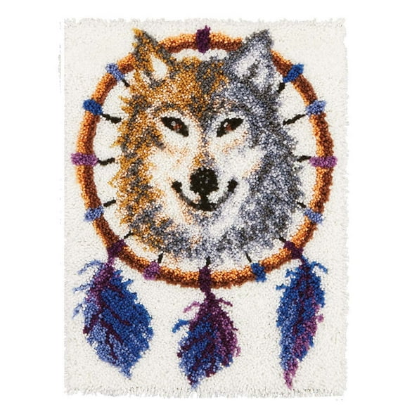 Latch Hook Rug Kits for Adults, Wolf Dreamcatcher DIY Latch Hook Kits Throw Cover Rug Making DIY Embroidery Crochet  50  38cm