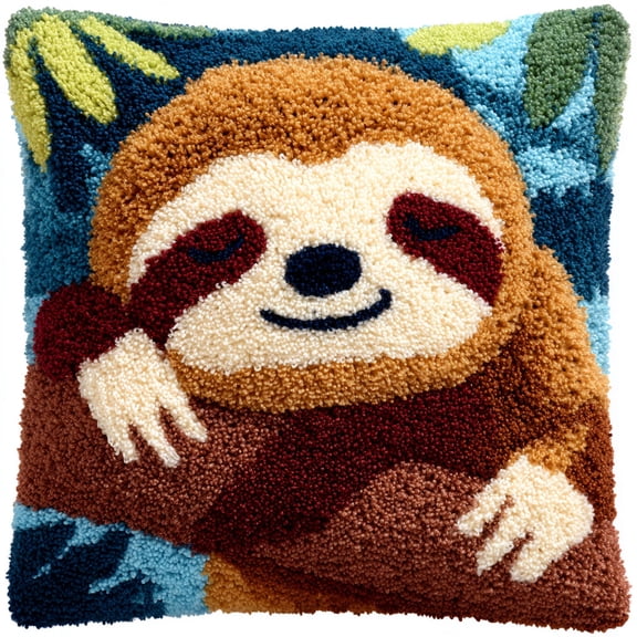 Latch Hook Throw Pillow Kit Animal sloth Hooking Pillowcase Printed Canvas Cushion 17x17inch