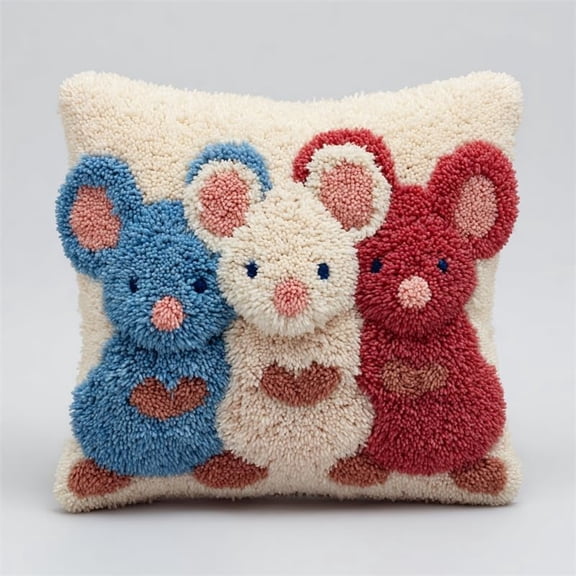Latch Hook Throw Pillow Kit Animals, mice Embroidery Latch Hooking Crochet Kits 17x17inch