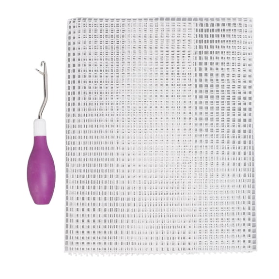 Latch Hook Tool Rug Hooking Kit Mesh Fabric Rubber Handle Crochet Craft Set 19.7x19.7 Inches / 50x50 cm