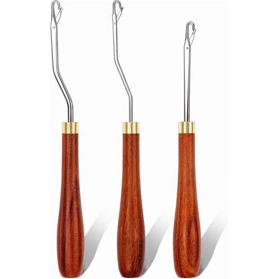 Latch Hook Tools, 3 Sizes Wooden Latch Hook for Hair, Rug Crochet | Large & Small Size Wooden Bent Latch Hooks, Rug Hook, Crochet for Hair, Rug Making and Crochet Crafts (Type 2)