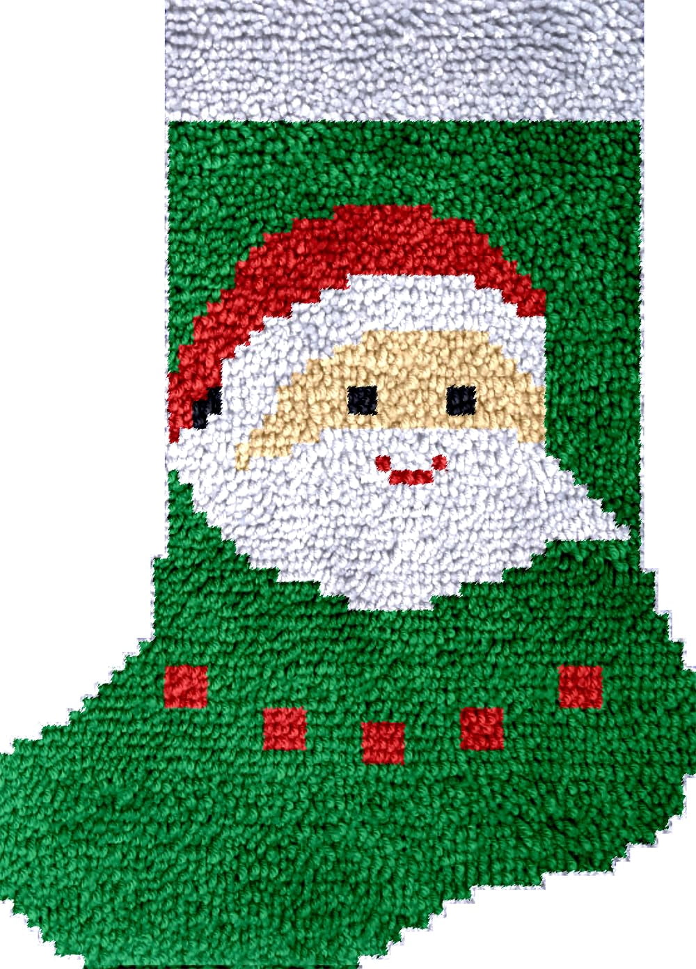 Latch Hook kits Christmas Green Sock Santa Claus DIY Printed Canvas Crochet Yarn Embroidery Easy for Beginner Xmas Gift Stocking Bag for Christmas Ornament Decoration 43x31cm