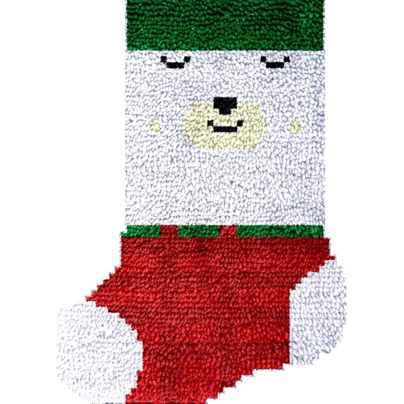 Latch Hook kits Christmas Sock Bear DIY Printed Canvas Crochet Yarn Embroidery Easy for Beginner Xmas Gift Stocking Bag for Christmas Ornament Decoration 43x31cm