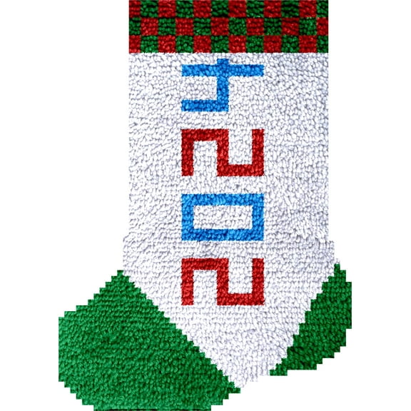 Latch Hook kits Christmas Sock New Year 2024 DIY Printed Canvas Crochet Yarn Embroidery Easy for Beginner Xmas Gift Stocking Bag for Christmas Ornament Decoration 43x31cm