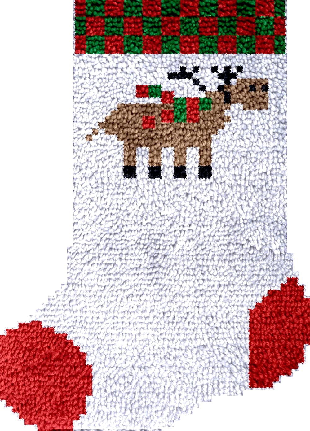 Latch Hook kits Christmas Sock Reindeer DIY Printed Canvas Crochet Yarn Embroidery Easy for Beginner Xmas Gift Stocking Bag for Christmas Ornament Decoration 43x31cm