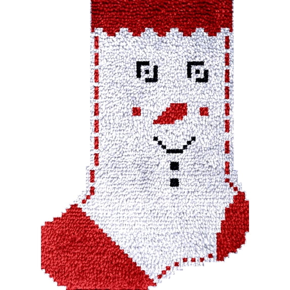 Latch Hook kits Christmas Sock White Snowman DIY Printed Canvas Crochet Yarn Embroidery Easy for Beginner Xmas Gift Stocking Bag for Christmas Ornament Decoration 43x31cm