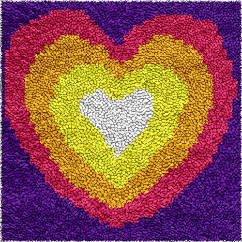 Latch Hook kits Little Rug for Kids Color Colorful Rainbow Heart-shape Printed Canvas DIY Handmade Carpet Crochet Yarn Embroidery Needlework Hook Latch Kit Rug Cover Children Handicraft 30x30cm