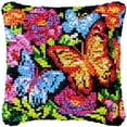 thumbnail image 1 of Latch Hook kits Pillow Colorful Butterflies and Flowers Printed Canvas Cushion Crochet Yarn Needlework DIY Hook Latch Kit Embroidery Pillowcase Rug Cover Home Sofa Christmas Decoration 43x43cm(3), 1 of 7