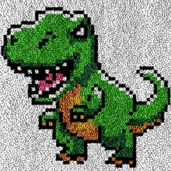 Latch Hook Kits Rug for Kids Printed Canvas Green Dinosaur DIY Handmade Carpet Crochet Yarn Embroidery Needlework Hook Latch Kit Rug Cover Christmas Home Decoration 30x30cm