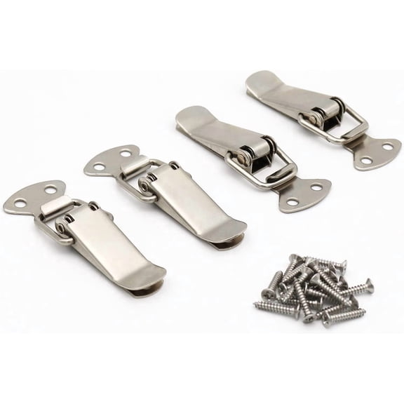 Latch, Stainless Steel Spring Loaded Toggle Latch, Silver Catch Hasp Clamp Clip Lock with High Quality Stainless Steel Screws for Cabinet, Wooden Case, Box, Chest(4 Pack)