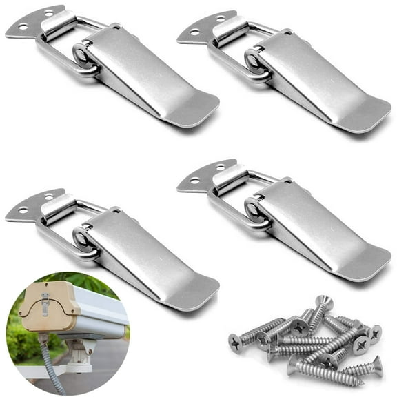 Latch, Stainless Steel Spring Loaded Toggle Latch, Sliver Catch Hasp Clamp Clip Lock with 201 Stainless Steel Screws for Cabinet, Wooden Case, Box, Chest(4 Pack)