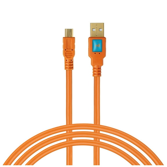 Latch and Lock 15 Foot (4.5M) USB 2.0 to Mini-B 5 Pin Gold Plated Cable Orange