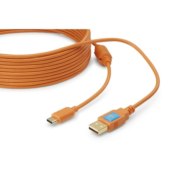 Latch and Lock 15 Foot (4.5M) USB-C to USB-A Gold Plated Orange Cable