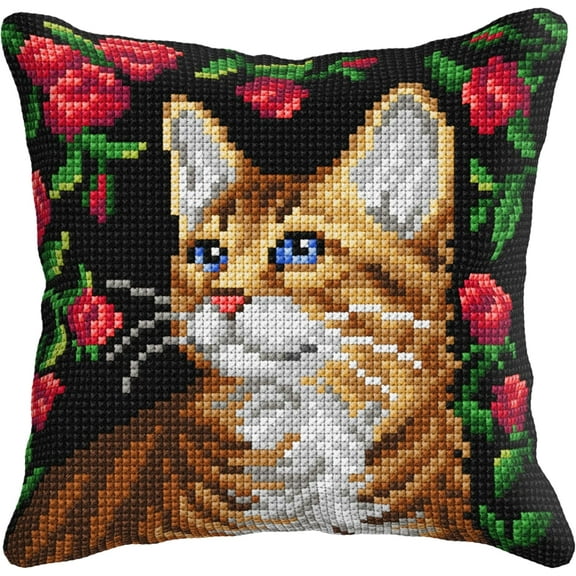 Latch hook kits for adults pillow, Latch hook pillow kits,Creative Craft Home Decor Ideal for Learning Pillow Making Cross Stitch Cushion Pack - Cat 43 × 43cm / 16.9 * 16.9 inches