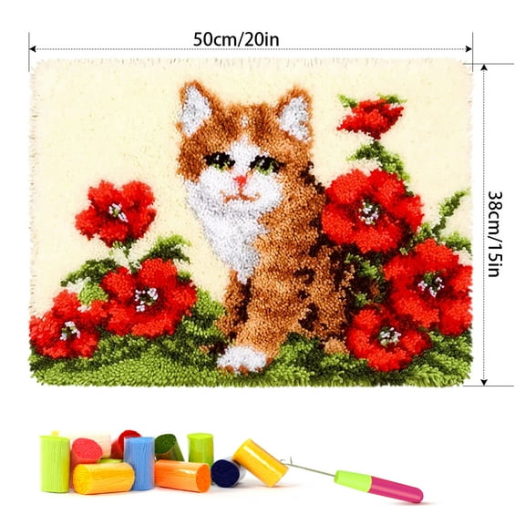 Latch hook rug kit,latch hook cushion kits,Cute Cat Latch Hook Rug Kit for Adults Crocheting Carpet Rug Yarn Sofa Cushion Mat Tapestry DIY Carpet Arts Crafts 50×50cm/20*20in