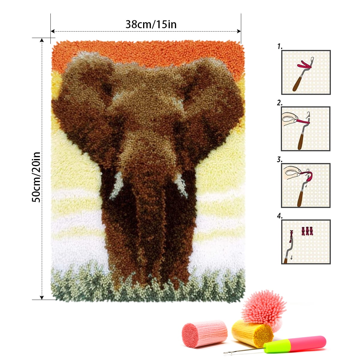 Latch hook rug kit,latch hook cushion kits,Deer And Elephants Latch Hook Rug Kit for Adults Crocheting Carpet Rug Yarn Sofa Cushion Mat Tapestry DIY Carpet Arts Crafts 50×38cm/20*15in