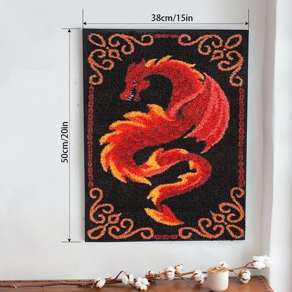 Latch hook rug kit,latch hook cushion kits,Dinosaur And Dragon Latch Hook Rug Kit for Adults Crocheting Carpet Rug Yarn Sofa Cushion Mat Tapestry DIY Carpet Arts Crafts 50×38cm/20*15in