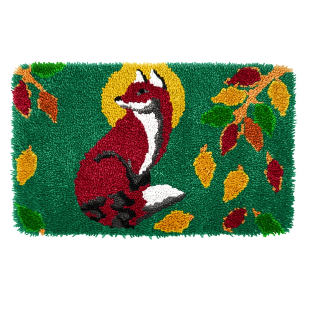 Latch hook rug kit,latch hook cushion kits,Fox And Tree Latch Hook Rug Kit for Adults Crocheting Carpet Rug Yarn Sofa Cushion Mat Tapestry DIY Carpet Arts Crafts 50×38cm/20*15in
