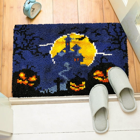 Latch hook rug kit,latch hook cushion kits,Halloween Latch Hook Rug Kit for Adults Crocheting Carpet Rug Yarn Sofa Cushion Mat Tapestry DIY Carpet Arts Crafts 50×38cm/20*15in