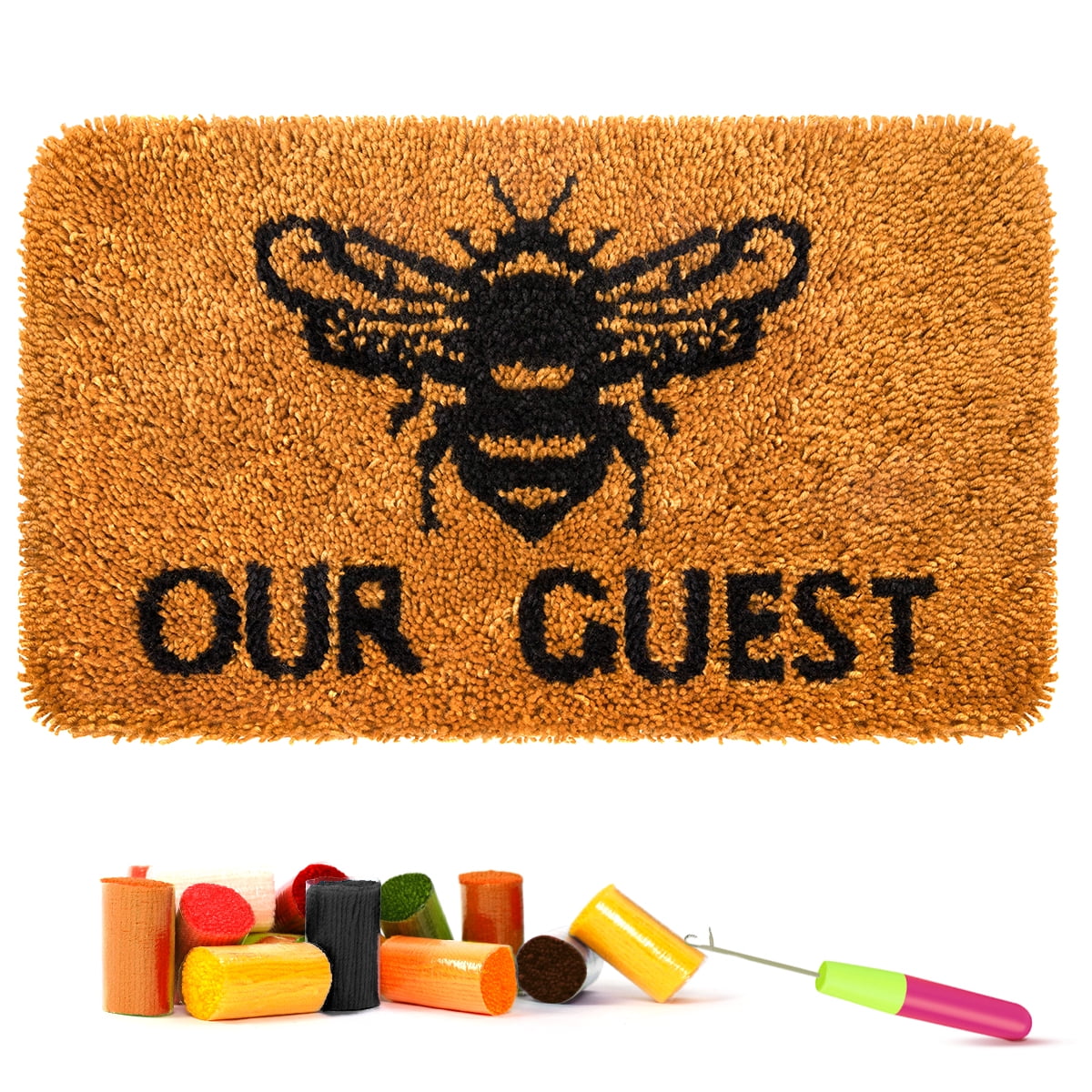 Latch hook rug kit,latch hook cushion kits,Ladybug And Bee Latch Hook Rug Kit for Adults Crocheting Carpet Rug Yarn Sofa Cushion Mat Tapestry DIY Carpet Arts Crafts 50×38cm/20*15in