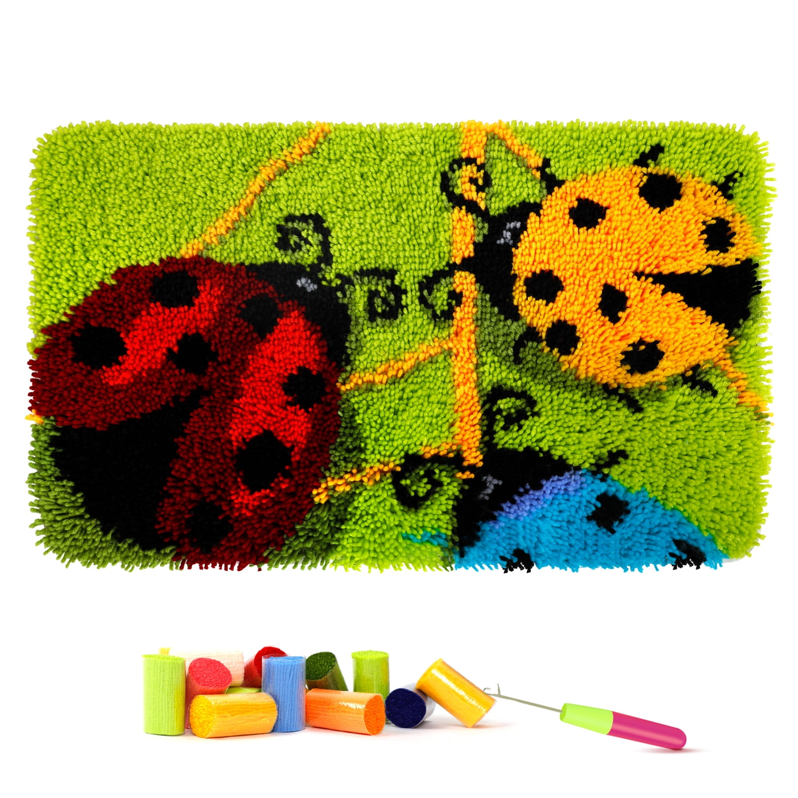 Latch hook rug kit,latch hook cushion kits,Ladybug And Bee Latch Hook Rug Kit for Adults Crocheting Carpet Rug Yarn Sofa Cushion Mat Tapestry DIY Carpet Arts Crafts 50×38cm/20*15in