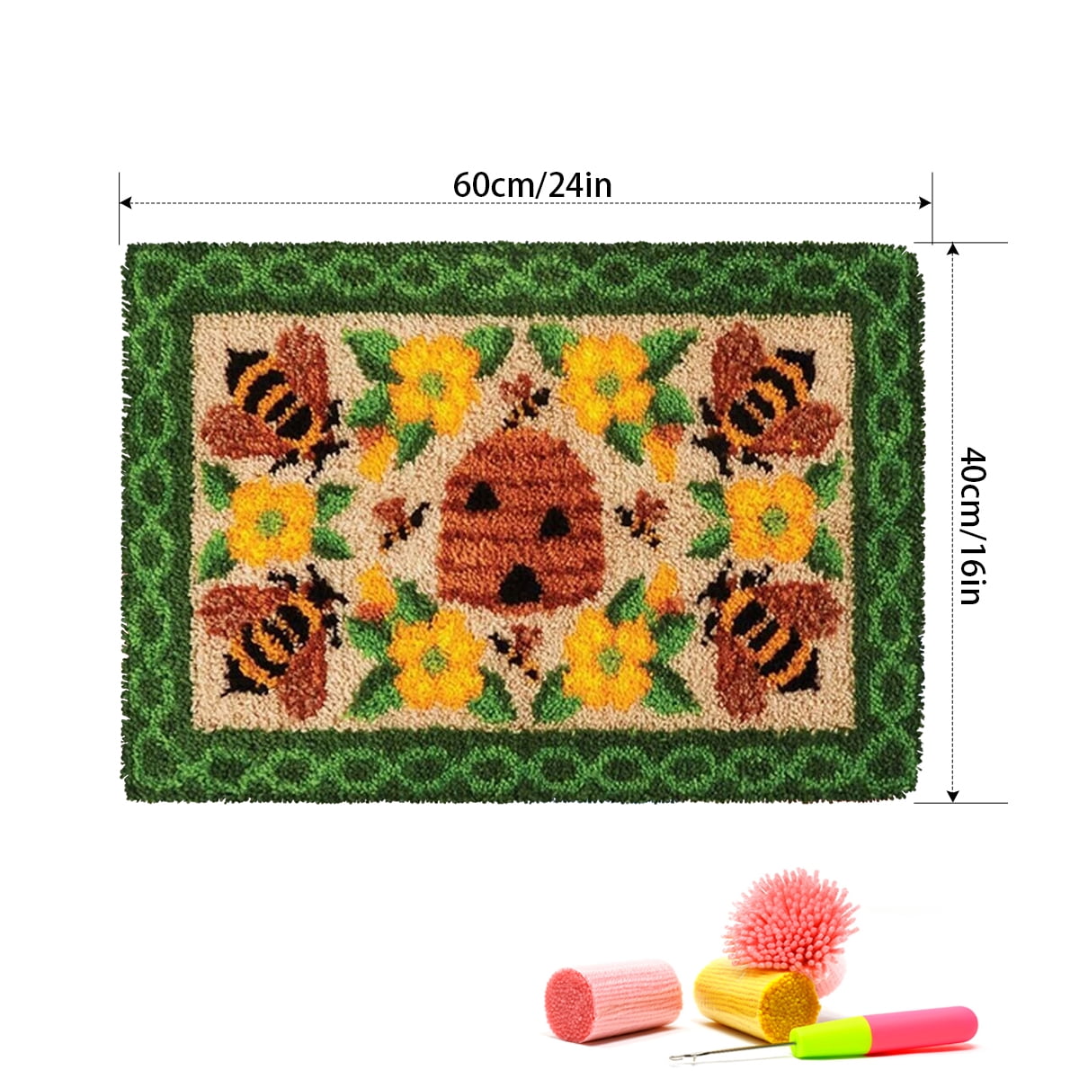 Latch hook rug kit,latch hook cushion kits,Ladybug And Bee Latch Hook Rug Kit for Adults Crocheting Carpet Rug Yarn Sofa Cushion Mat Tapestry DIY Carpet Arts Crafts 50×38cm/20*15in