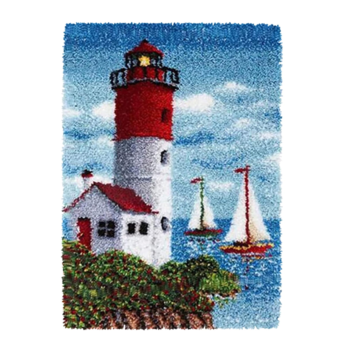 Latch hook rug kit,latch hook cushion kits,Lighthouse Latch Hook Rug Kit for Adults Crocheting Carpet Rug Yarn Sofa Cushion Mat Tapestry DIY Carpet Arts Crafts 50×38cm/20*15in