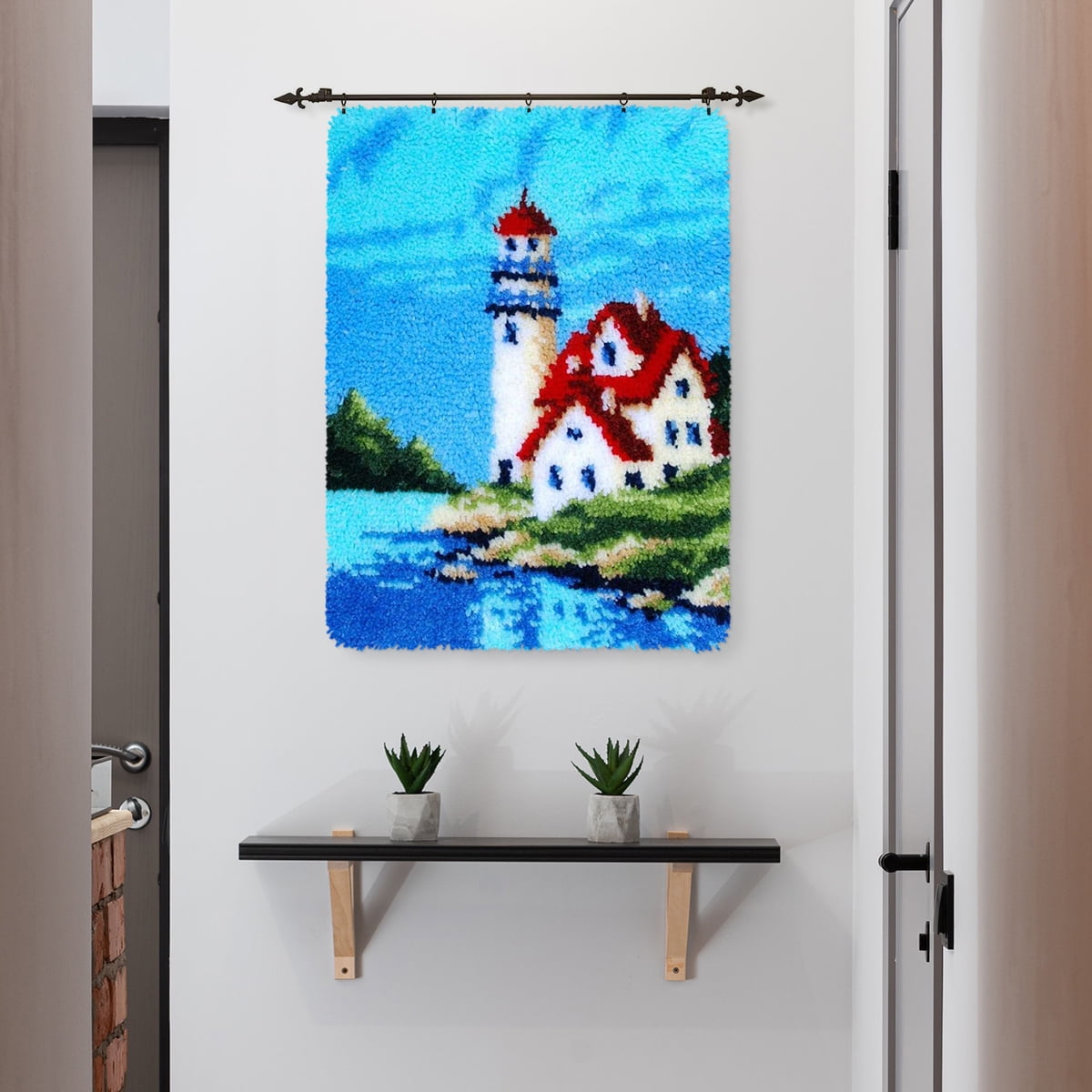 Latch hook rug kit,latch hook cushion kits,Lighthouse Latch Hook Rug Kit for Adults Crocheting Carpet Rug Yarn Sofa Cushion Mat Tapestry DIY Carpet Arts Crafts 50×38cm/20*15in