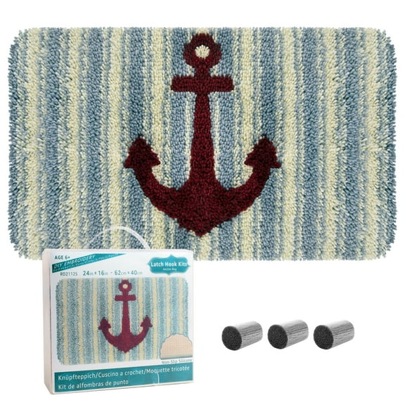 Latch hook rug kit,latch hook cushion kits,Sailboat And Anchor Latch Hook Rug Kit for Adults Crocheting Carpet Rug Yarn Sofa Cushion Mat Tapestry DIY Carpet Arts Crafts 50×38cm/20*15in