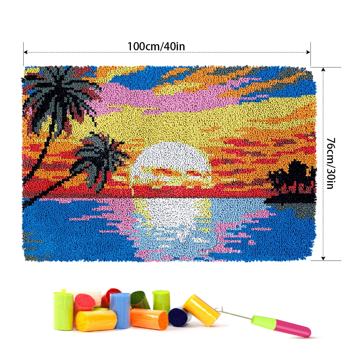 Latch hook rug kit,latch hook cushion kits,Sunrise Latch Hook Rug Kit for Adults Crocheting Carpet Rug Yarn Sofa Cushion Mat Tapestry DIY Carpet Arts Crafts 50×38cm/20*15in