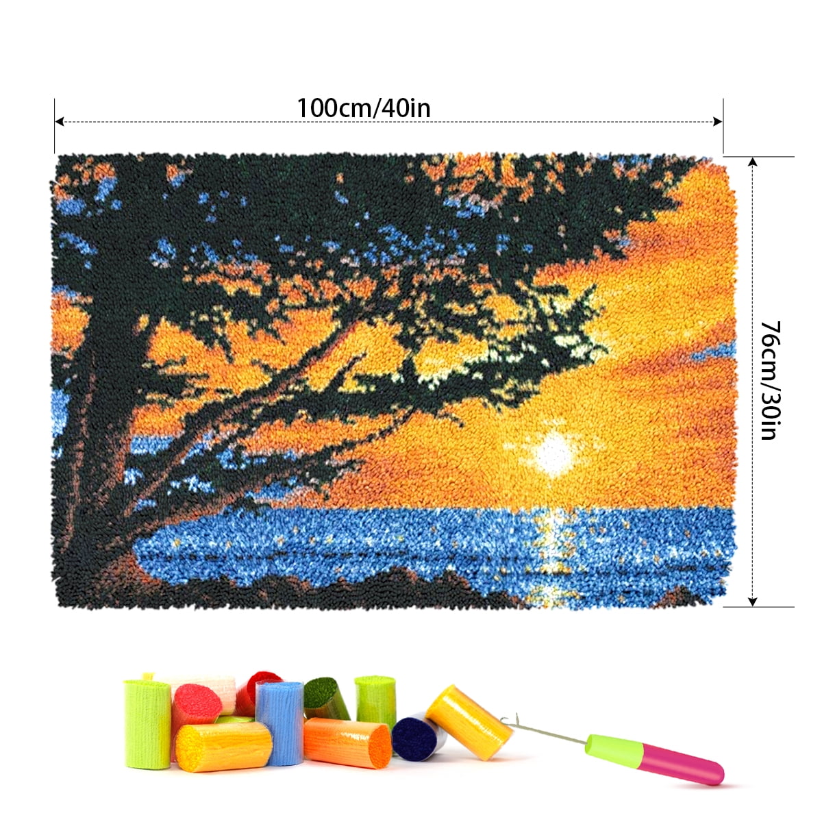 Latch hook rug kit,latch hook cushion kits,Sunrise Latch Hook Rug Kit for Adults Crocheting Carpet Rug Yarn Sofa Cushion Mat Tapestry DIY Carpet Arts Crafts 50×38cm/20*15in
