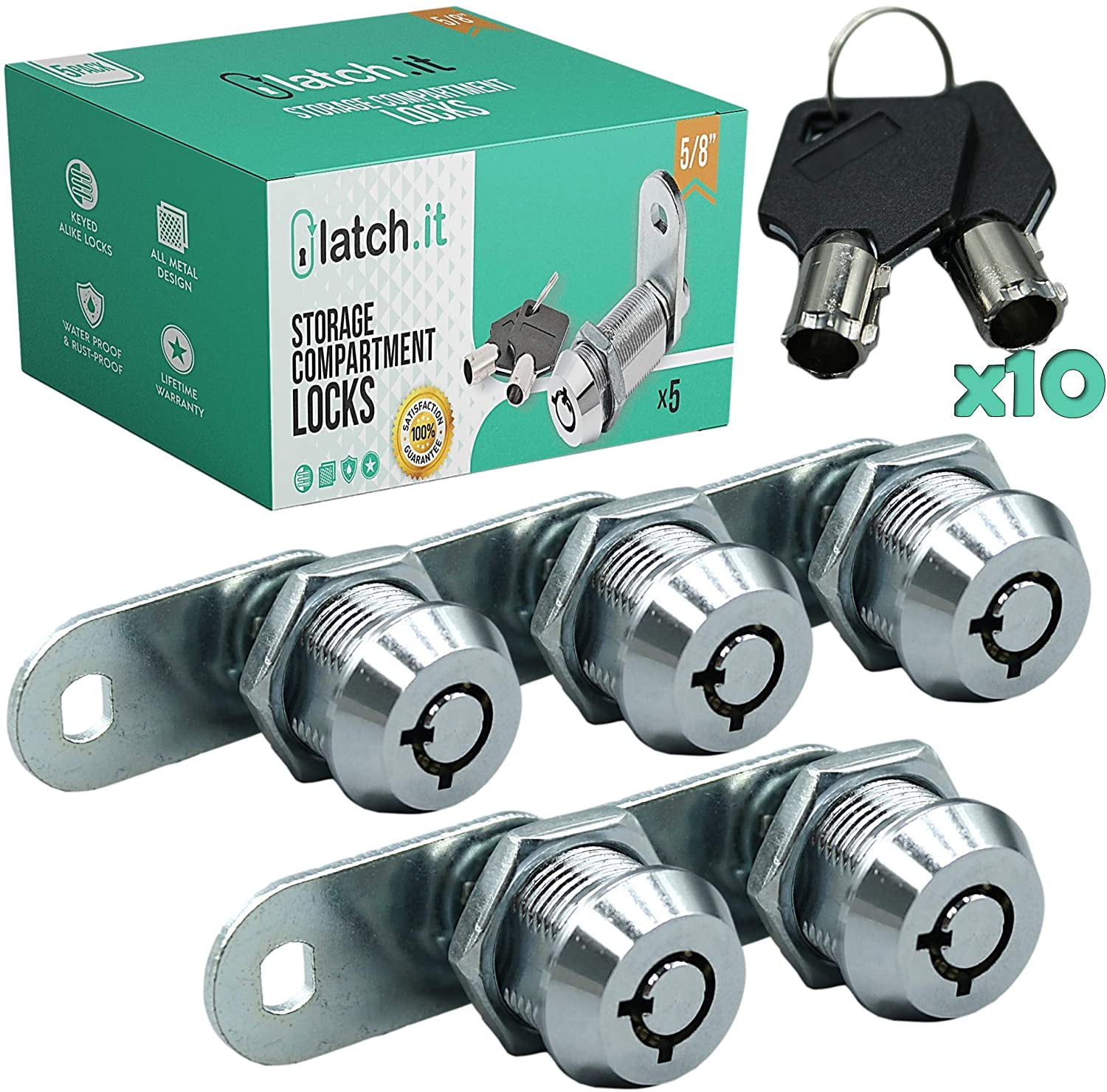 Latch.it RV Compartment Door Lock 11/8" 5 Pack Chrome Cylindrical