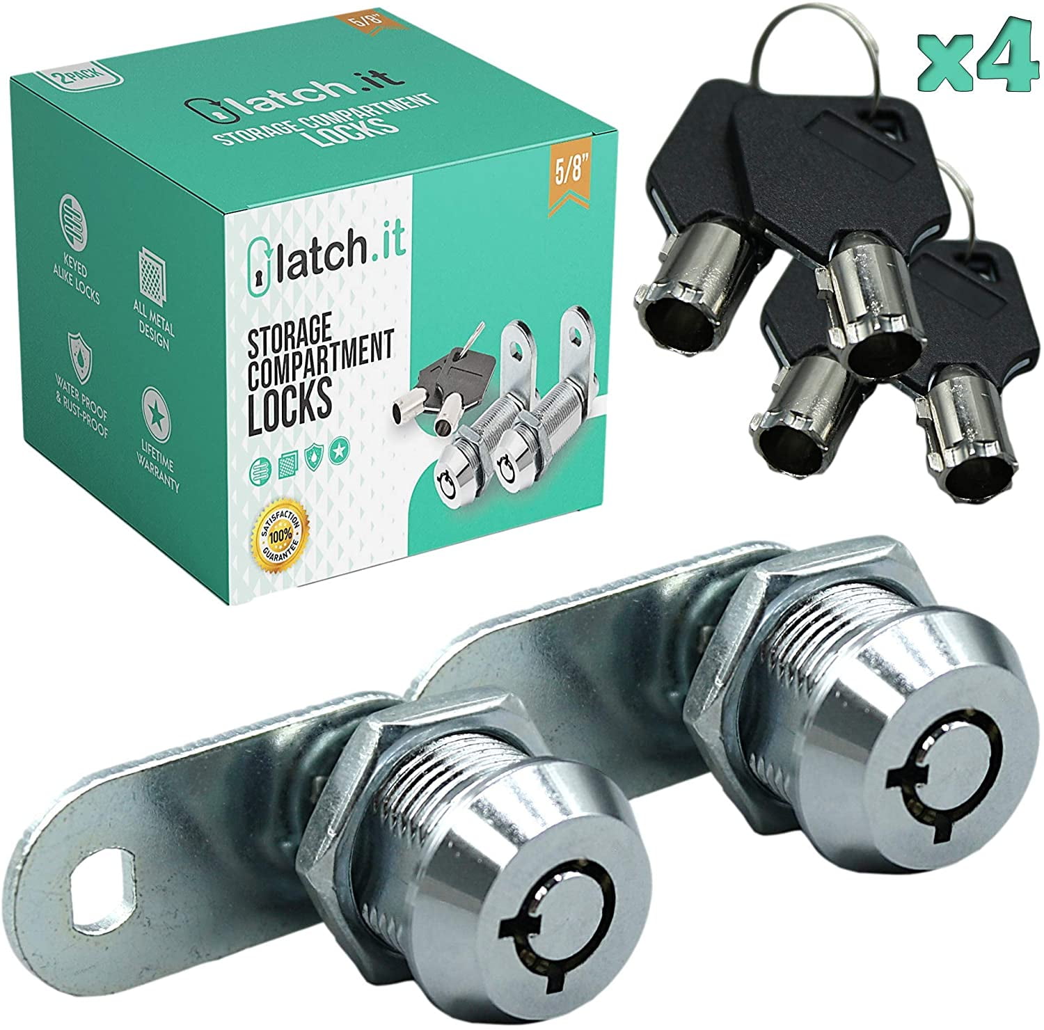 Latch.it RV Compartment Door Lock 5/8" 2 Pack Chrome Cylindrical