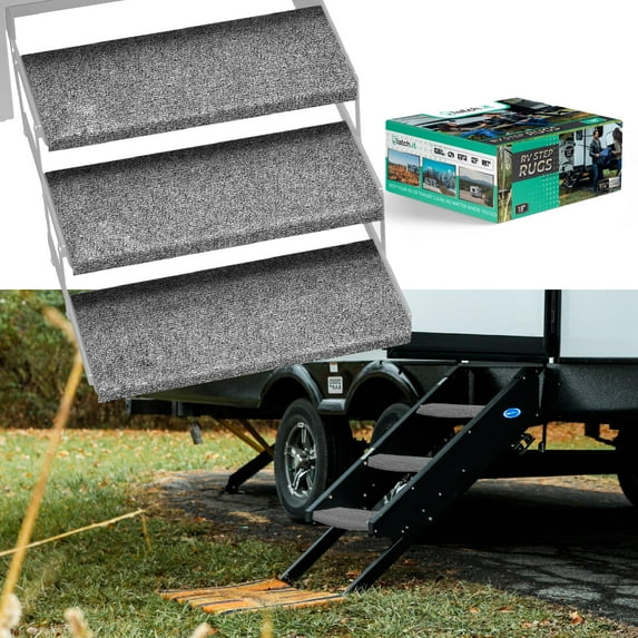 LATCH.IT RV Step Covers 3 Pack | 18-inch Wide Camper Step Covers Fit 8-11" Deep Stairs | Gray RV Stair Covers | Straight RV Step Carpet | RV Stair Carpet | Keep Your RV Cleaner with our RV Step Cover